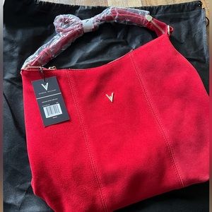 Vanessa Williams Red suede hobo bag